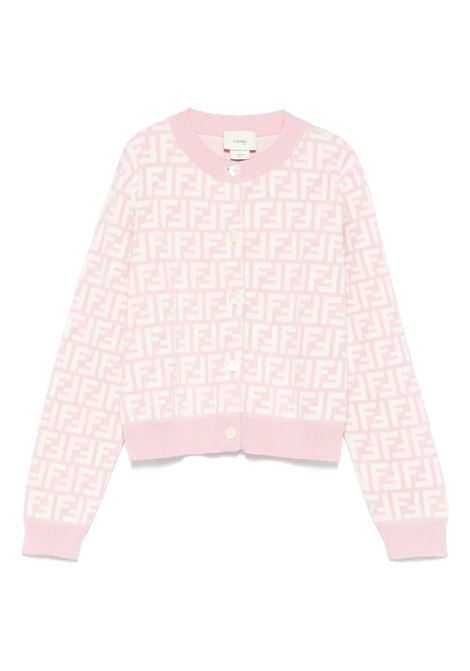 Pink Knit Cardigan With All-Over FF Motif FENDI KIDS | Knitwear | JFG199-AQUHF1R4T