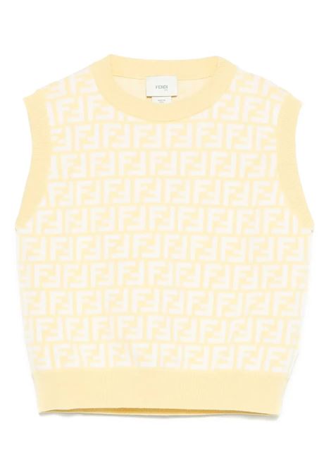 Yellow Knit Gilet With All-Over FF Motif FENDI KIDS | Knitwear | JFG200-AQUHF1R4R