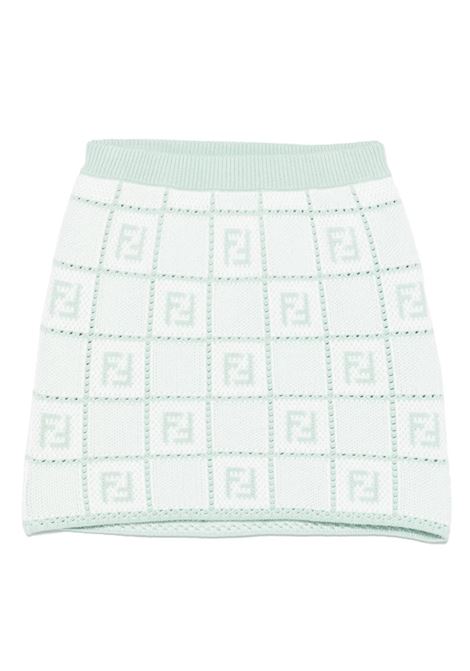 Gonna Crocet Anice Con Motivo Chekc e Logo FF FENDI KIDS | Gonne | JFG208-ATS6F1SGM