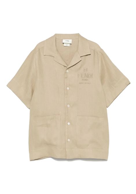 Beige Linen Shirt with Logo Embroidery FENDI KIDS | Shirts | JMC190-ATRXF019Z