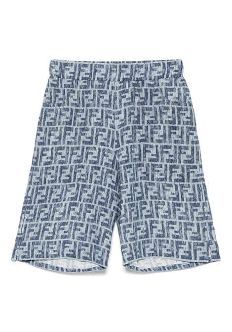 Bermuda In Lino Con Motivo FF All-Over FENDI KIDS | Pantaloni | JMF531-AUK2F1I11