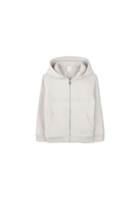 Light Beige Zip-Up Hoodie With Front and Back Logo GIVENCHY KIDS | Sweatshirts | H30703184