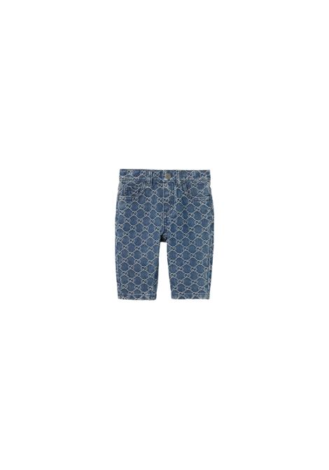 Blue and Ivory GG Jacquard Denim Jeans GUCCI KIDS | Trousers | 712648-XDC6G4266