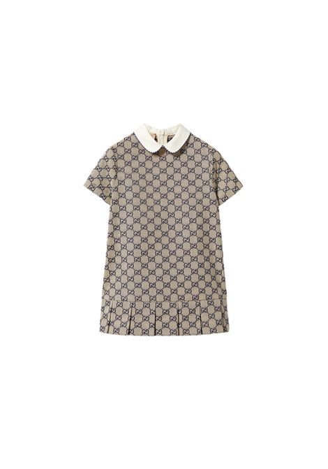 GG Fabric Dress In Beige and Blue GUCCI KIDS | Dress And Jumpsuit | 798380-XWA2M9118