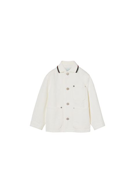 Giacca In Denim GG Jacquard Bianco Con Dettaglio Web GUCCI KIDS | Capispalla | 805164-XDC569692