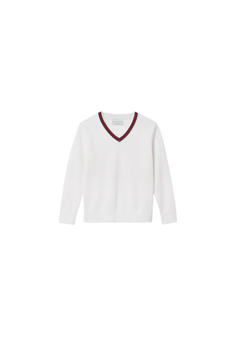 Maglione Ricamato In Cotone Bianco GUCCI KIDS | Maglieria | 807873-XKEIS9060