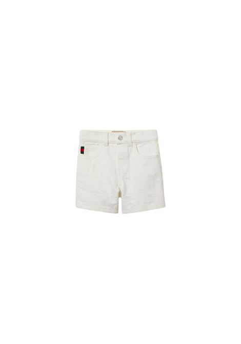 White GG Jacquard Denim Bermuda Shorts With Web Detail GUCCI KIDS | Trousers | 808310-XDC569692