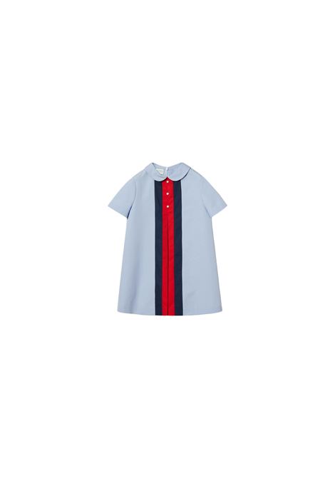 Abito In Popeline Celeste Con Fascia Web Verticale GUCCI KIDS | vestitini e tutine | 808335-XWA354850