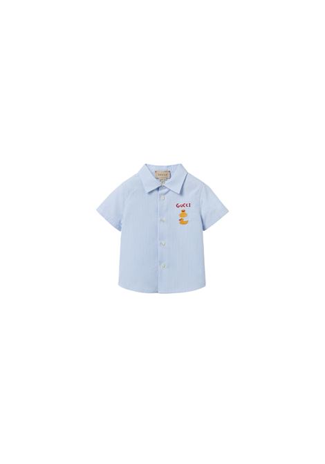 Camicia In Cotone a Quadri Celeste Con Ricamo GUCCI KIDS | Camicie | 810887-XWA3M9025