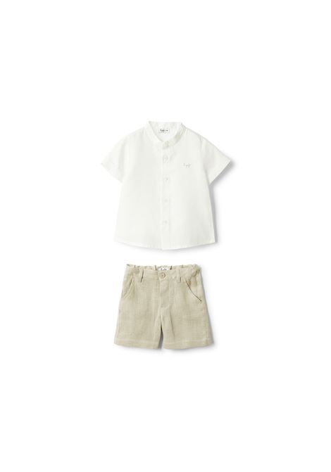 Set Camicia e Shorts In Lino Bianco e Beige IL GUFO | Completi | P25DP470L0017140