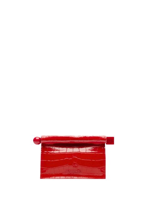 La Petite Pochette Rond Carré In Pelle Goffrata Coccodrillo Lucida Rossa JACQUEMUS | 241BA392-3238470