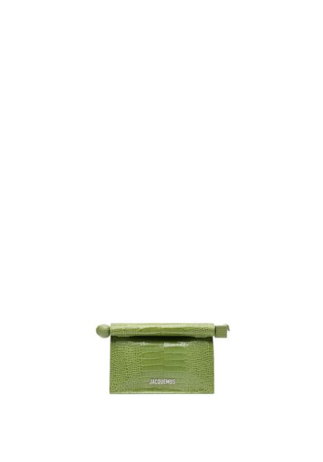 La Petite Pochette Rond Carré In Pelle Goffrata Coccodrillo Lucida Verde JACQUEMUS | 241BA392-3238552