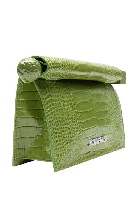 La Petite Pochette Rond Carré In Pelle Goffrata Coccodrillo Lucida Verde JACQUEMUS | 241BA392-3238552