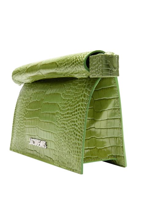 La Petite Pochette Rond Carré In Pelle Goffrata Coccodrillo Lucida Verde JACQUEMUS | 241BA392-3238552