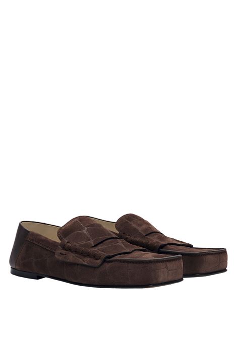 Mocassini Carré In Suede Goffrato Coccodrillo Marrone Scuro JACQUEMUS | 246FO147-4355880