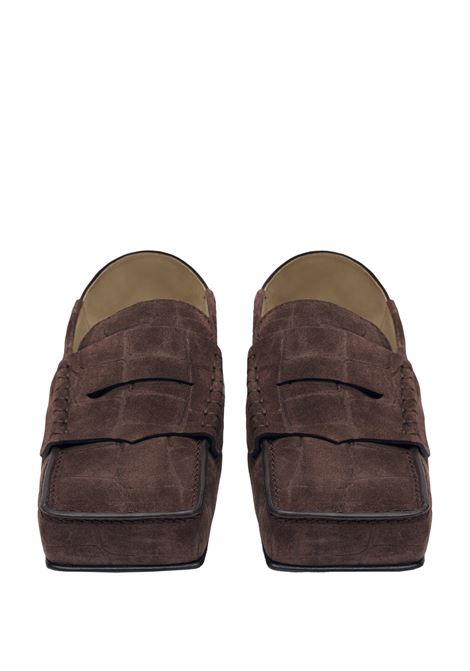 Mocassini Carré In Suede Goffrato Coccodrillo Marrone Scuro JACQUEMUS | 246FO147-4355880