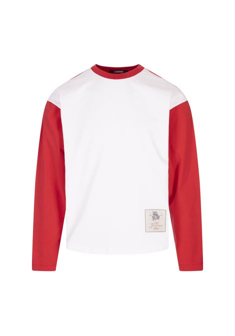 T-Shirt a Maniche Lunghe Baseball Bianca e Rossa JACQUEMUS | 255JS299-2003040