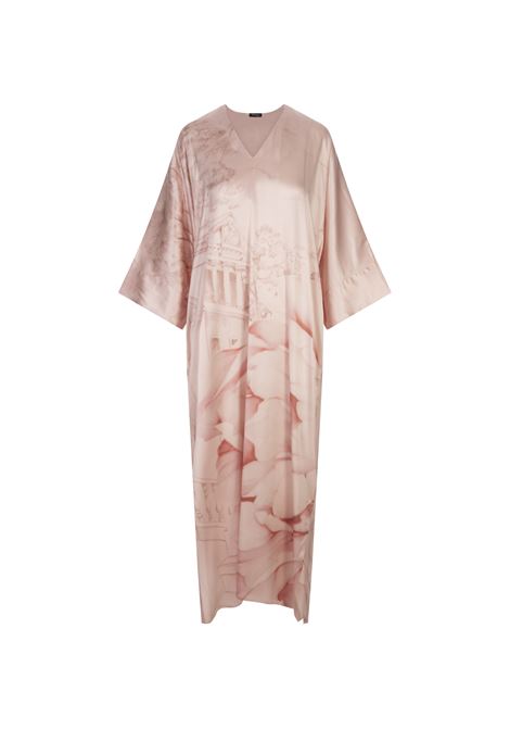 Maxi Abito Caftano In Seta Stampata Rosa KITON | D58358K0926E11