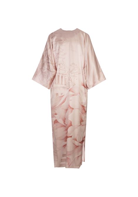 Maxi Abito Caftano In Seta Stampata Rosa KITON | D58358K0926E11