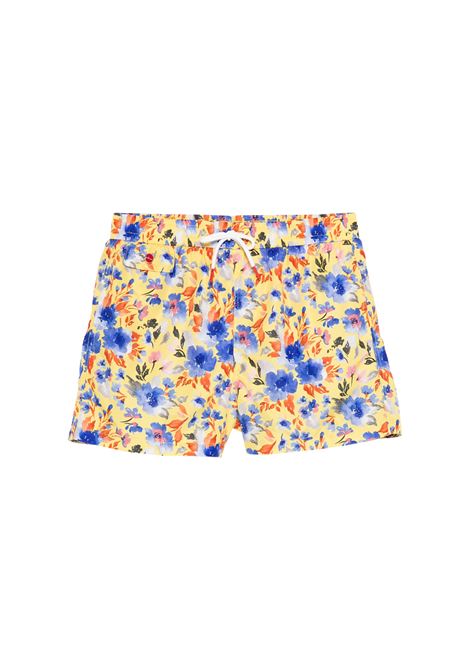 Yellow Swim Shorts With Floral Print KITON | Swimwear | UCOM2CK0747F54/003