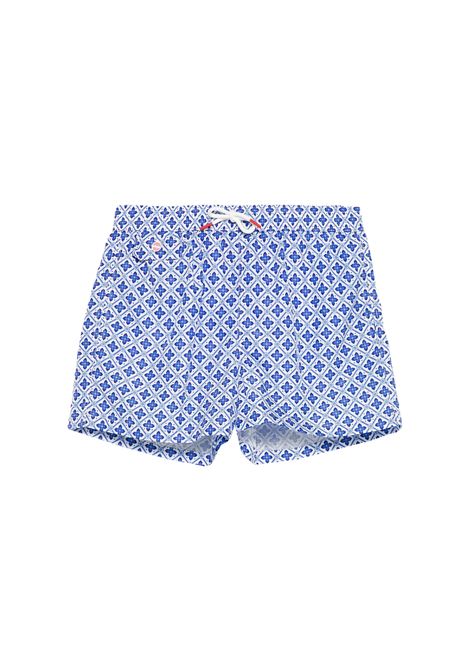 Shorts Da Mare Azzurri Con Pattern Floreale Geometrico KITON | Costumi da bagno | UCOM2CK0770F44/002