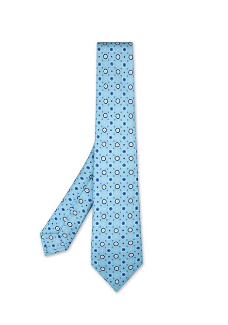 Cravatta In Seta Celeste Con Micro Fantasia Floreale KITON | UCRVKRC03L5203/000