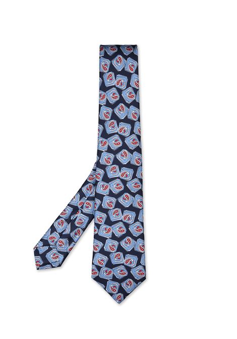 Navy Blue Tie With Geometric Paisley Pattern KITON | Tie | UCRVKRC04L5201/001