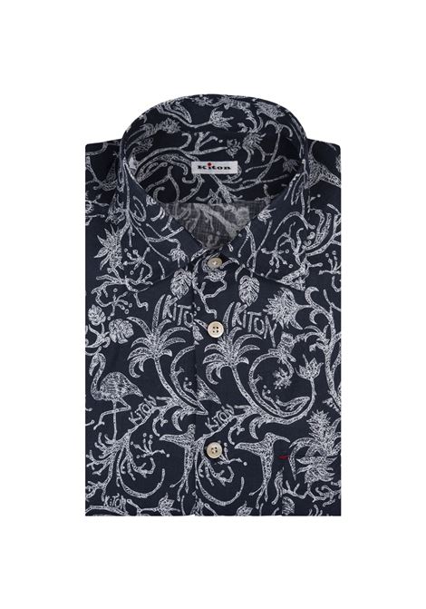 Camicia Nerano Blu Navy Con Stampa All-Over KITON | Camicie | UMCNERH0890203/000