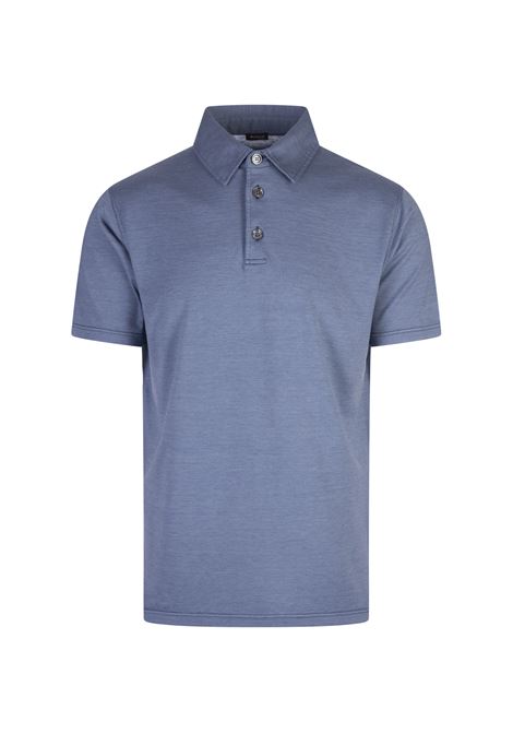 Polo In Seta e Cotone Blu Ceruleo KITON | Polo | UMK063303/004