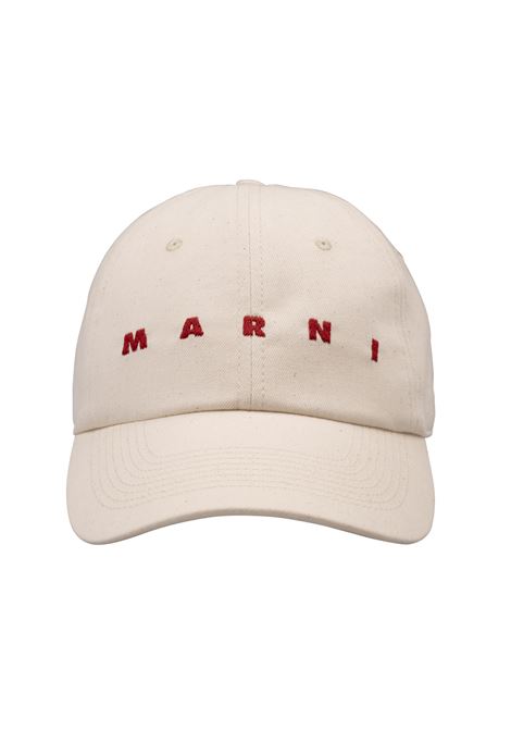 Cappello da Baseball in Cotone Biologico Bone con Logo Ricamato MARNI | CLZC0108S0-UTC47600W08