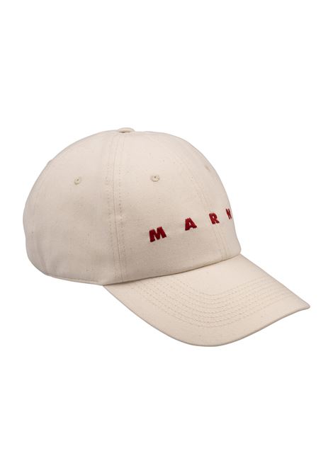 Cappello da Baseball in Cotone Biologico Bone con Logo Ricamato MARNI | CLZC0108S0-UTC47600W08