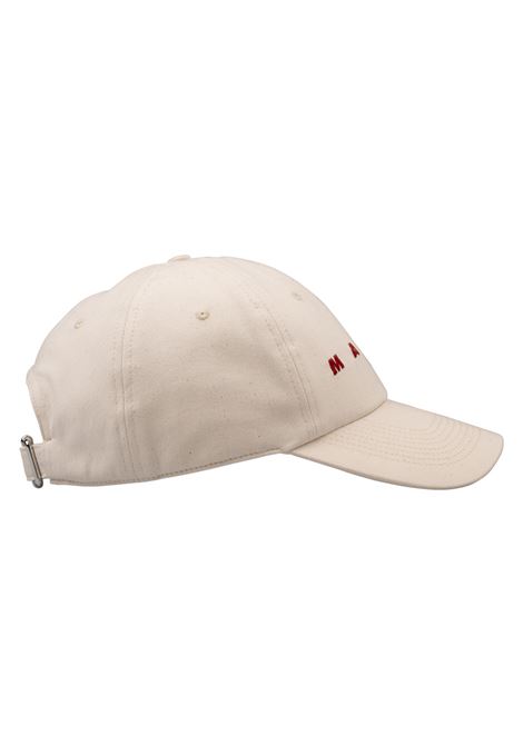 Cappello da Baseball in Cotone Biologico Bone con Logo Ricamato MARNI | CLZC0108S0-UTC47600W08