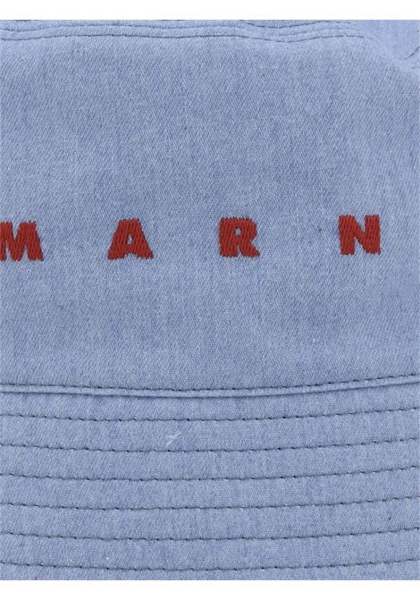 Light Blue Organic Cotton Bucket Hat with Embroidered Logo MARNI | CLZC0110S0-UTC47600B50