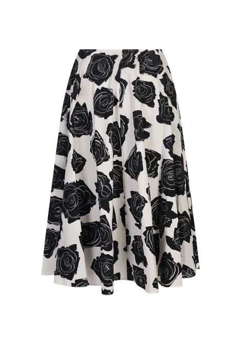 Gonna Midi In Popeline Con Rose Bianca e Nera MARNI | GOMA0745A0-UTC520LUW01