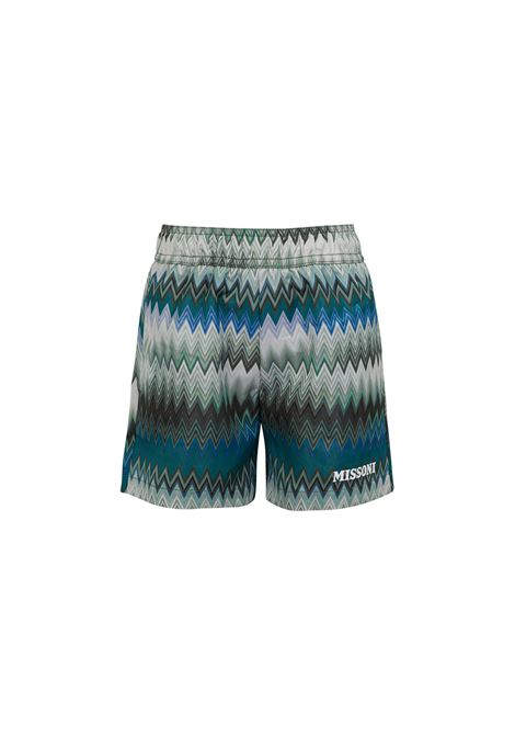 Costume Da Bagno Con Stampa Zig-Zag Verde e Blu MISSONI KIDS | Costumi da bagno | MWCP39-Z2908998VE