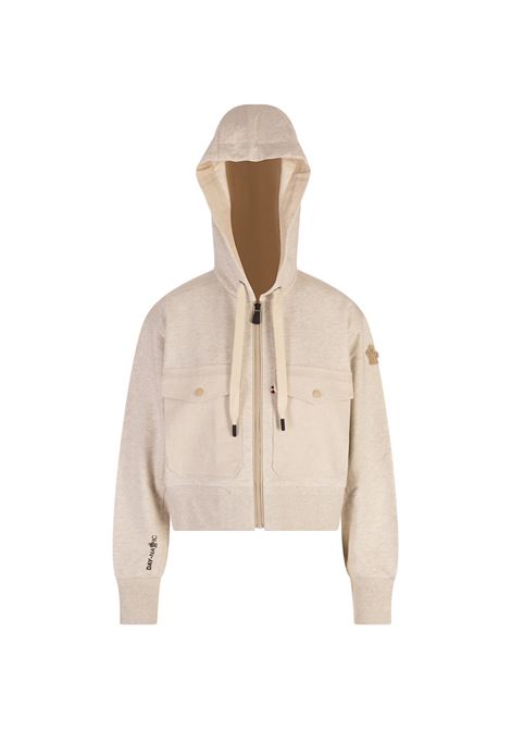 Ice Grey Cotton and Linen Zip-Up Hoodie MONCLER GRENOBLE | Sweatshirts | 098-8G00006 8098U977