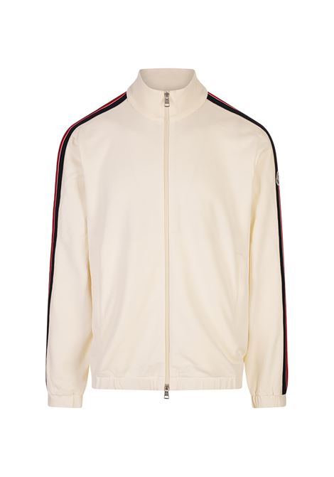 Felpa Full-Zip Bianca Con Bande a Contrasto e Patch Logo MONCLER | Felpe | 091-8G00047 89AWU034