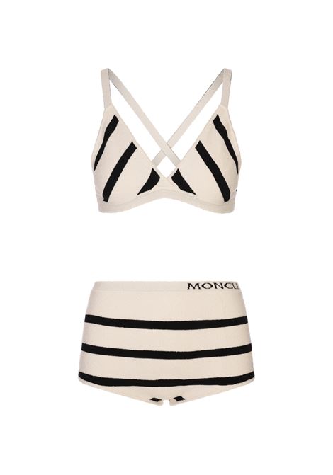Bikini In Tessuto Boucle' Bianco a Righe Nere MONCLER | Costumi da bagno | 093-9G00005 M6334P90