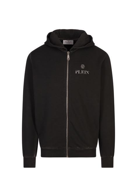 Felpa Zip-Up Nera Con Logo e Cappuccio PHILIPP PLEIN | Felpe | PAECMJB3685PTE003N02