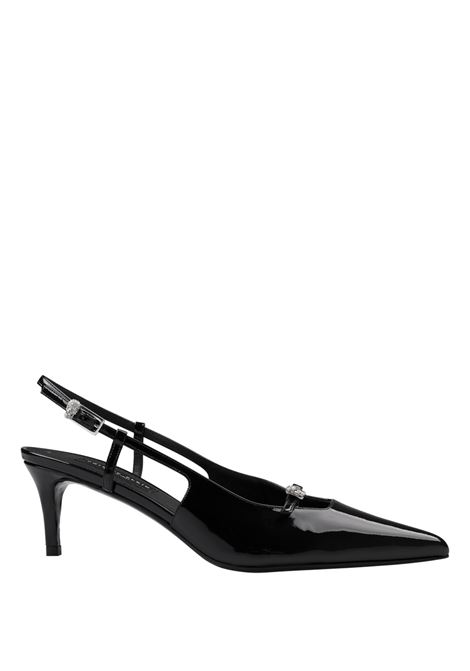 Slingbacks Verniciate Nere Con Teschio Di Cristalli PHILIPP PLEIN | Scarpe con tacco | PAESWSD0672PLE010N02