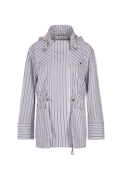 Parka In Popeline Di Cotone a Righe Azzurro Con Cappuccio RABANNE | 25ECVE017C00579V266
