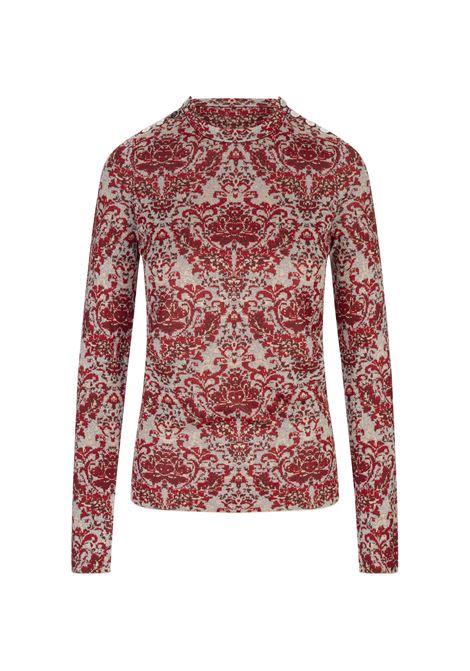 Maglia Lurex Con Motivo Paisley Rossa e Argento RABANNE | 25PMPU021ML0310V944