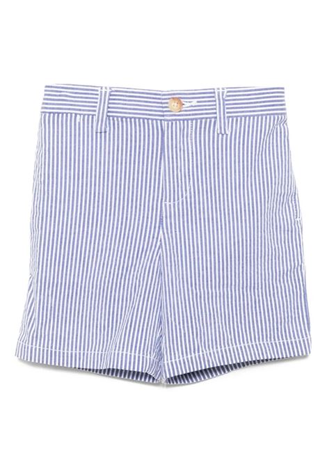 Bermuda In Cotone a Righe Blu Con Pony RALPH LAUREN KIDS | Pantaloni | 320-901548001