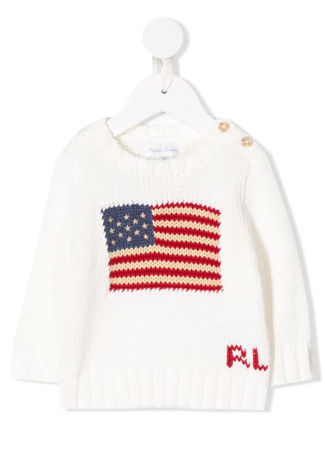Maglione Bianco Con Bandiera e Monogramma RALPH LAUREN KIDS | Maglieria | 322-668285006