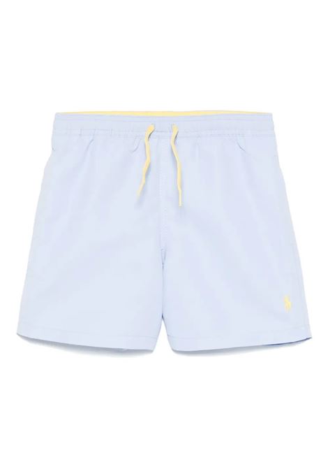 Light Blue Swim Shorts With Yellow Pony RALPH LAUREN KIDS | Swimwear | 322-957810006
