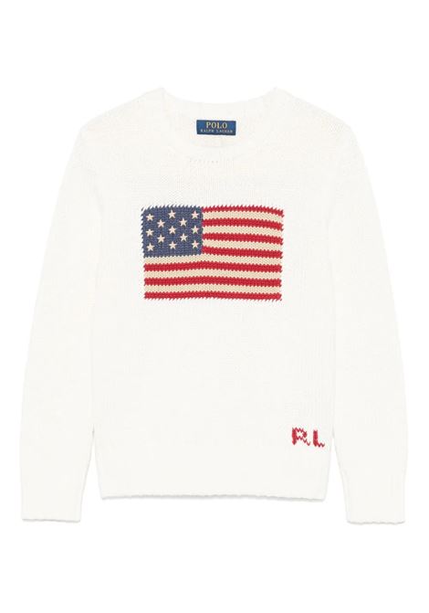 Maglione Bianco Con Bandiera e Monogramma RALPH LAUREN KIDS | Maglieria | 323-668285006