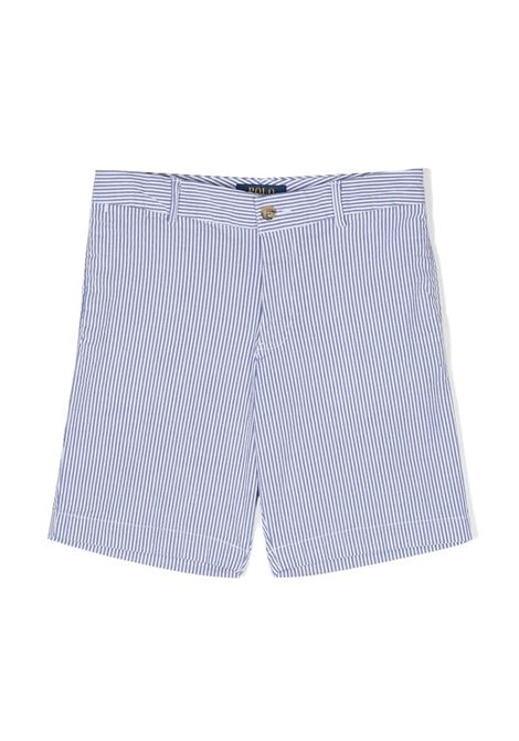 Bermuda In Cotone a Righe Blu Con Pony RALPH LAUREN KIDS | Pantaloni | 323-901548001