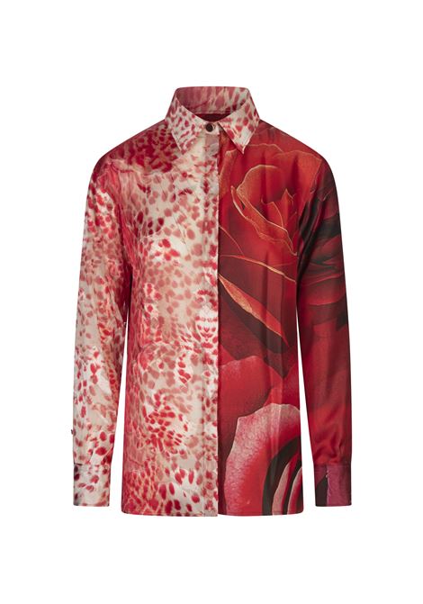 Camicia Con Stampa Jaguar Skin E Rose ROBERTO CAVALLI | Camicie | UKT704-4QN48D1989
