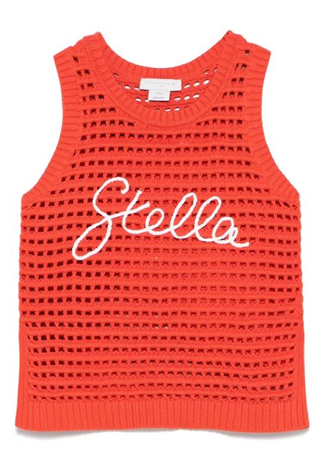 Top Senza Maniche Rosso allUncinetto con Ricamo Stella STELLA MCCARTNEY KIDS | Tops | TW9A42-Z1876421