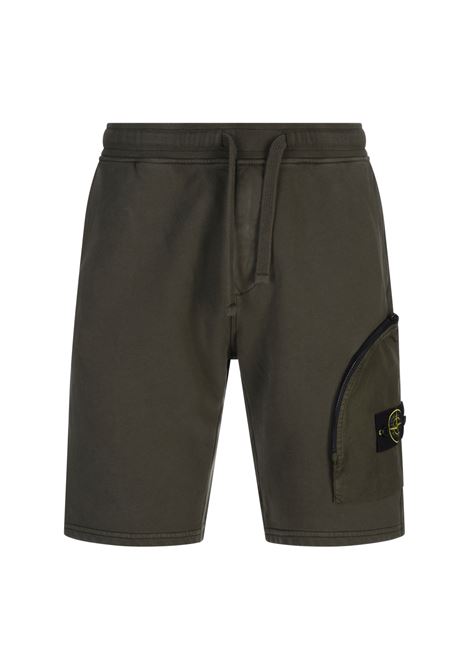 Bermuda In Pile Di Cotone Verde Militare STONE ISLAND | Pantaloni | K1S156200002-S0123V0054